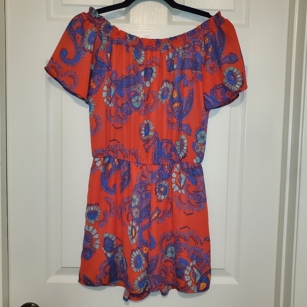 Everly Womens One Piece Romper Jumper Size Small Red & Blue
